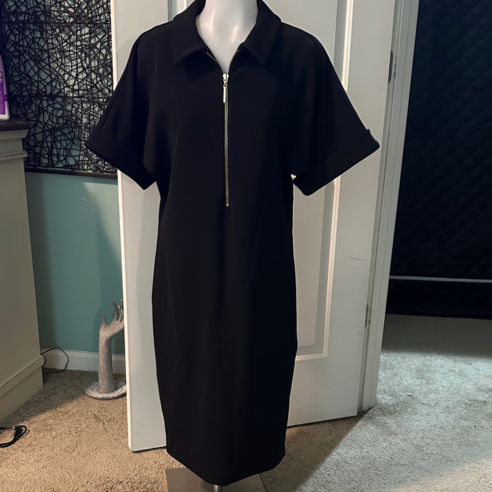 Badgley Mischka Black Midi Dress with Zip Detail